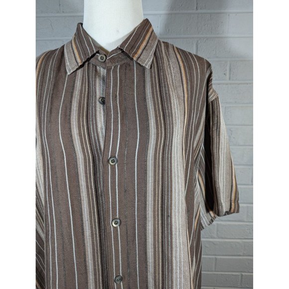 Axis LA Men's Linen/Rayon Brown Striped Casual Button Down Shirt Size XL - Picture 4 of 7